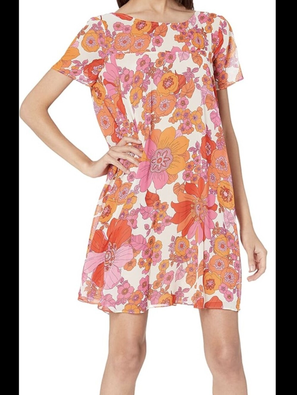 Trina Turk Pink & Orange Floral V-Neck Dress